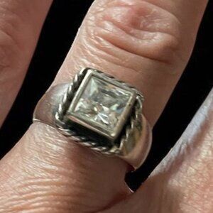 Retired Silpada Elizabeth  Silver Rope Framed Princess Cut CZ